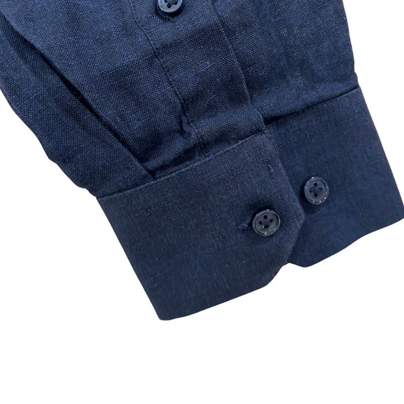 Collars & Co. Men's Linen Dress Shirt Medium navy blue button up NWT - Picture 7 of 11